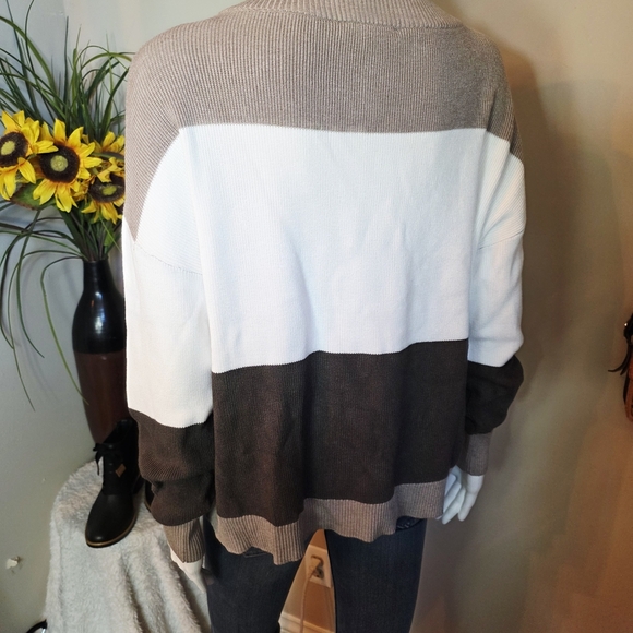 Adrianna Papell Colorblock Sweater - Cream and Brown - Picture 5 of 8
